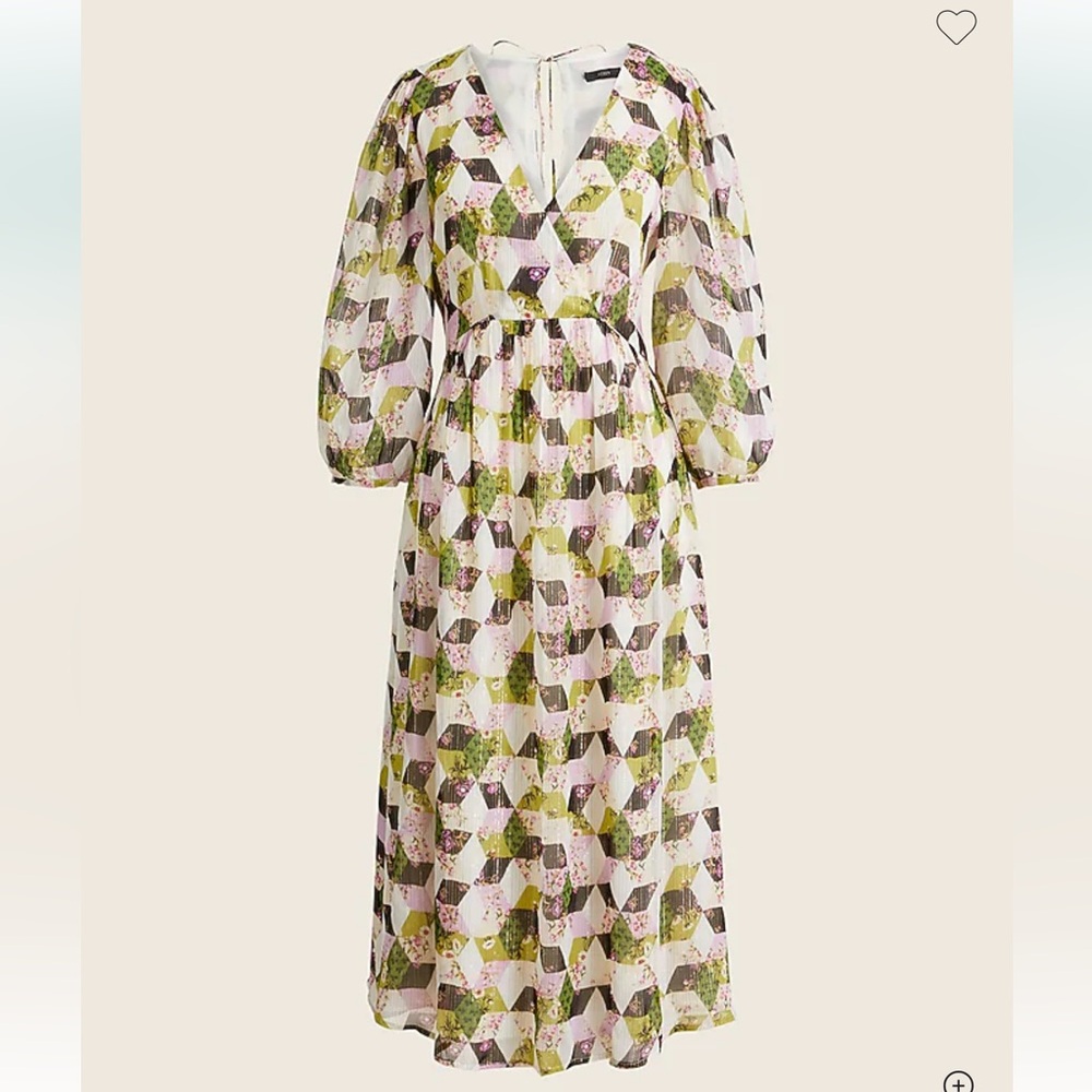 NWT J. Crew Long Sleeve patchwork floral a-line wrap silhouette lined 8 dress